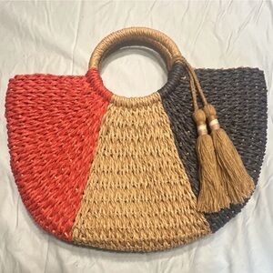 Mersea Coral, Navy and Nutural Tri-Colored Beachy Boho Purse Summer/Spring